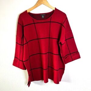 Tahari Red black plaid sweater pullover three-quarter sleeve plus size 2X